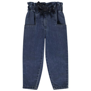 Jean paperbag en denim avec ceinture fantaisie pour fille 