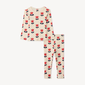 Ensemble de pyjama jersey côtelé bébé fille imprimé tulipes (Finitions différentes selon l'âge) 