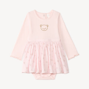 Robe manches longues bébé fille effet 2 en 1 avec body intégré 