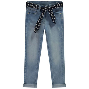Jean slim en denim avec ceinture foulard fantaisie pour fille 