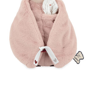 Peluche à bisous manchot rose avec mouchoir à cœurs 