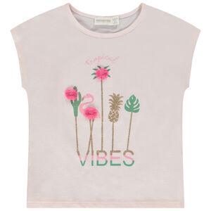 T-shirt manches courtes forme boîte print pailleté pour fille 