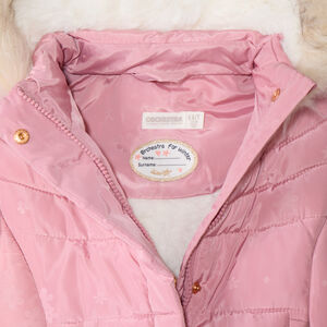 Doudoune longue en toile imprimé et capuche pour bébé fille 