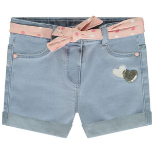 Short en jean avec ceinture à nouer et sequins pour bébé fille 