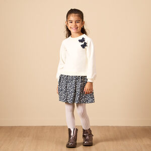 Robe manches longues bi-matière fantaisie pour fille 