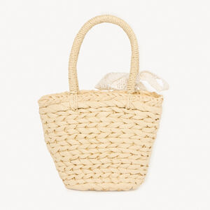 Sac panier en paille tressée avec nœud en broderie pour fille 