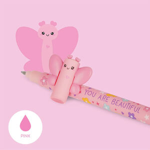Stylo gel à encre rose effaçable Papillon 