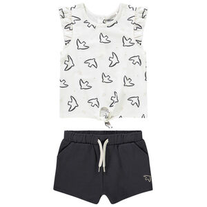 Ensemble short + débardeur imprimé oiseaux fantaisie pour bébé fille 