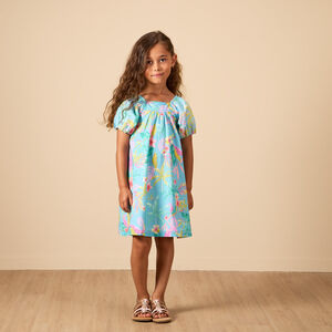 Robe manches courtes ballons imprimé exotique pour fille 