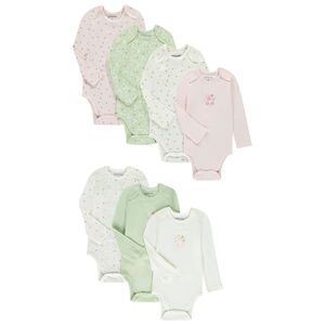 Lot de 7 bodies manches longues motifs fleurs/abeilles pour bébé fille avec ouvertures différentes selon l'âge 