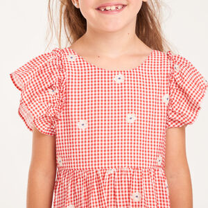 Robe fille à motif vichy et manches courtes volantées 