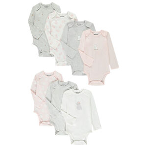 Lot de 7 bodies manches longues motifs Chouette pour bébé fille avec ouvertures différentes selon l'âge 