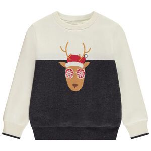 Pull en tricot doublé velours motif renne de Noël pour garçon 