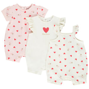 Lot de 3 combishorts fantaisie à cœurs pour bébé fille 