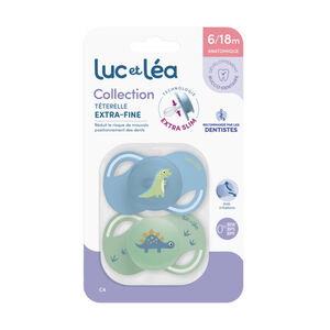 Lot de 2 sucettes silicone Extra-fines 6-18M dinosaures 