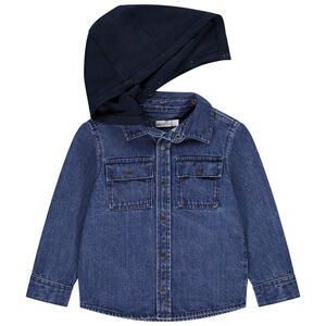 Surchemise en denim brodé et capuche amovible pour garçon 