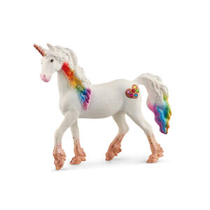 Figurine licorne femelle avec crinière arc-en-ciel  