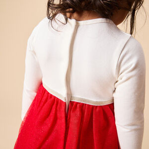 Robe de fête manches longues effet 2 en 1 bi-matière pour bébé fille 