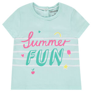 Tee-shirt en coton à message pailleté printé 