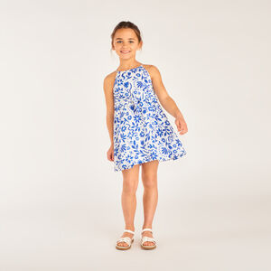 Robe sans manches imprimée fleurs avec taille nouée pour fille 