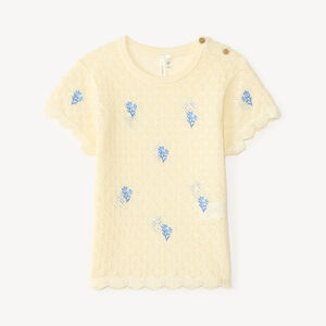 T-shirt manches courtes en tricot broderies fleurs pour bébé fille 