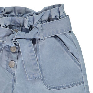 Short paperbag en jean avec ceinture à nouer pour fille 