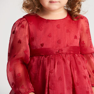 Robe bébé fille en voile à manches longues motifs cœurs 