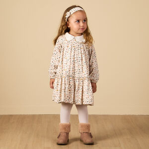 Ensemble robe fleurie à col claudine + bandeau pour bébé fille 