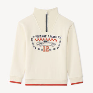 Sweat col zippé garçon motif vintage racing 