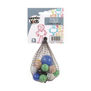 Filet de 20 billes + 1 calot en verre (modèle aléatoire) 