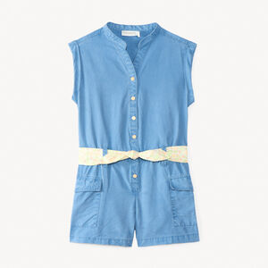 Combishort sans manches avec ceinture imprimée fleurie pour fille 