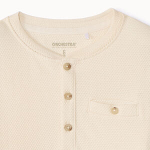 T-shirt manches longues en nid d'abeille et col tunisien pour garçon 