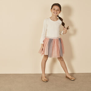 Robe bi-matière effet 2 en 1 avec tulle bicolore fille 