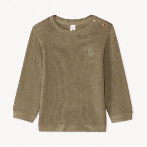 Pull en tricot uni brodé cactus pour bébé garçon 