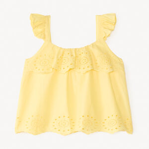 Top court en voile uni broderie style anglaise fantaisie pour fille 