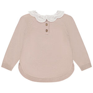 Pull chat en tricot avec col claudine brodé pour bébé fille 