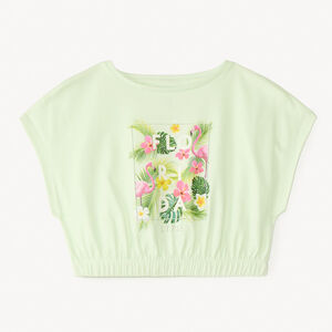 T-shirt manches courtes forme boîte court print fantaisie pour fille 