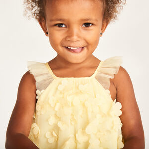 Robe uni en tulle et satin avec petites fleurs 3D pour bébé fille 