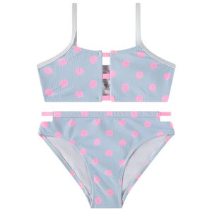 Maillot de bain 2 pièces à rayures + imprimé fleurs roses pour fille 