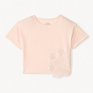 T-shirt manches courtes avec grosses fleurs en sequins pour fille 