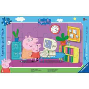 Puzzle 15 Pièces Devant l'Ordinateur - Peppa Pig 