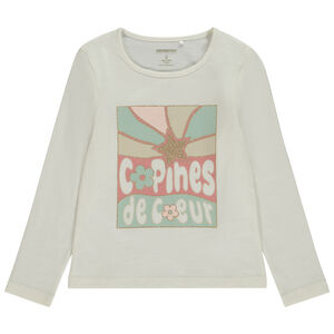 T-shirt manches longues print fantaisie pailleté pour fille 
