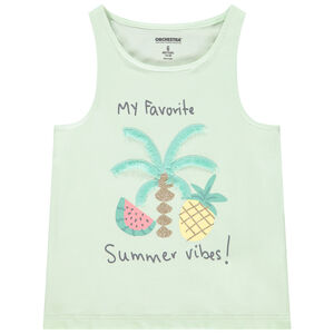 Débardeur uni avec palmier à broderie frange pour fille  