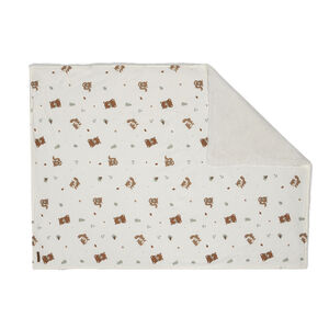 Couverture bi-matière 80 x 110 cm imprimé animaux Roi des Forêts écru 