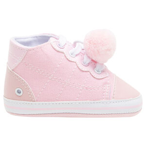 Baskets souples en toile à lacets et pompon pour bébé fille 