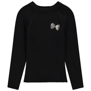 Pull uni en tricot à côte et sequins broderie pour fille 