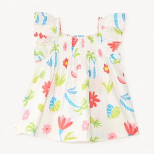 Tunique à bretelles volantées imprimé tropical coloré pour fille 