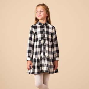 Robe manches longues à carreaux et col chemise pour fille 