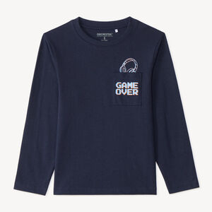 T-shirt manches longues avec poche plaquée et print fantaisie pour garçon 