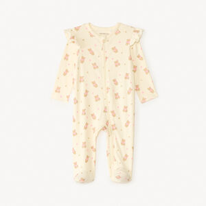 Dors-bien en maille côtelée zippé imprimé ourson pour bébé fille 